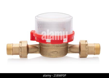Universal water meter with installation kit isolated on white background, side view Stock Photo