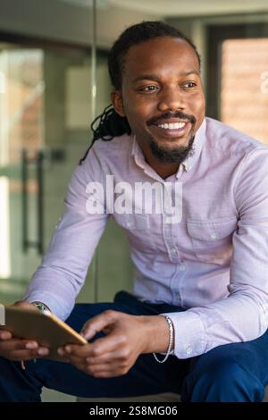 Happy software developer man working on project. Programming advanced code artificial intelligence Stock Photo