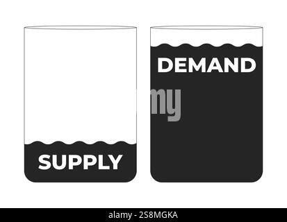 Supply and demand water tanks black and white 2D line object Stock Vector