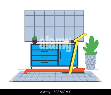 Treadmill and cabinet in home gym room cartoon flat illustration Stock Vector