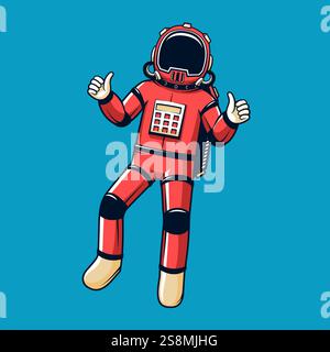 Astronaut in red spacesuit floating, while giving a thumbs up. Stock Vector