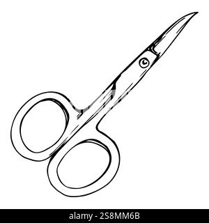 Fabric scissors thread cutting snips. Manicure pedicure hairdresser sewing craft embroidery supplies tools. Hand drawn ink vector illustration Stock Vector
