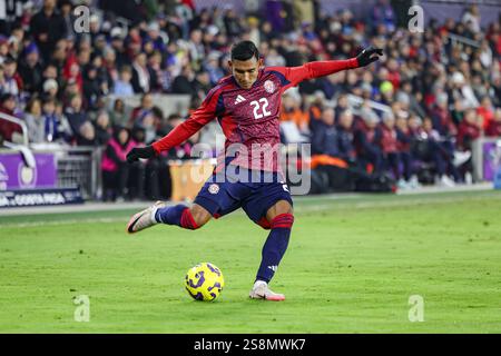 Orlando, Florida, USA. 22nd Jan, 2025. Orlando, FL:  Costa Rica defender Haxzel Quirós (22) kicks the ball across the pitch during an International Friendly game against the United States, Wednesday, January 22, 2025, at Inter&Co Stadium. The US Mens National Team beat Costa Rica 3-0. (Kim Hukari/Image of Sport) Credit: Image of sport /Ģ����ý Live News Stock Photo