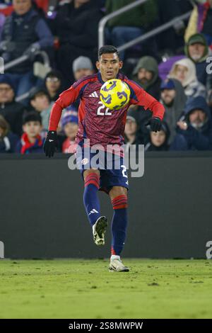 Orlando, Florida, USA. 22nd Jan, 2025. Orlando, FL:  Costa Rica defender Haxzel Quirós (22) receives a pass during an International Friendly game against the United States, Wednesday, January 22, 2025, at Inter&Co Stadium. The US Mens National Team beat Costa Rica 3-0. (Kim Hukari/Image of Sport) Credit: Image of sport /Ģ����ý Live News Stock Photo