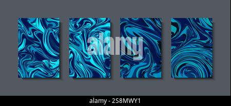 Abstract geometric background. Liquid dynamic gradient Color waves. Fluid marble texture set.Designs for covers, presentations, invitations, flyers. Stock Vector