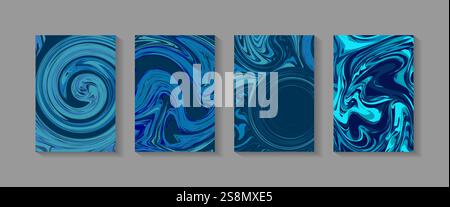 Abstract geometric background. Liquid dynamic gradient Color waves. Fluid marble texture set.Designs for covers, presentations, invitations, flyers. Stock Vector