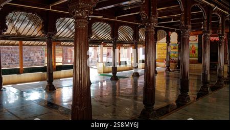 Main hall decorated by wooden pillars of Shri Dev Rameshwar Temple in ...