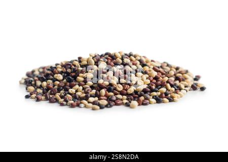 Mixed uncooked quinoa seeds isolated on a white background. Stock Photo