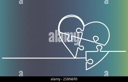 heart puzzle sketch continuous line drawing, vector Stock Vector