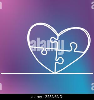 puzzle heart continuous line drawing Stock Vector