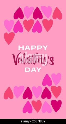 Hand-drawn Happy Valentine's Day design with hearts and romantic elements in rich red and purple shades, great for wedding invites, greeting cards, or Stock Vector