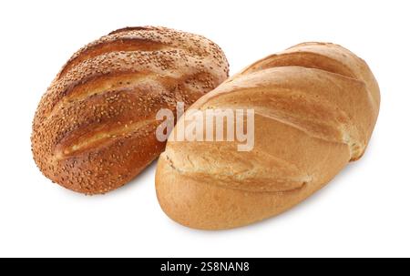 Two freshly baked bread loafs isolated on white Stock Photo