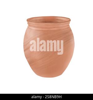 Clay terracotta vase. Watercolor digital illustration. Ceramic flower pot. Pottery for flowers and water and house plants, isolated on white backgroun Stock Photo