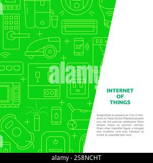 Internet of things banner template in line style with place for text. Background with smart gadgets contour icons. Vector illustration. Stock Vector