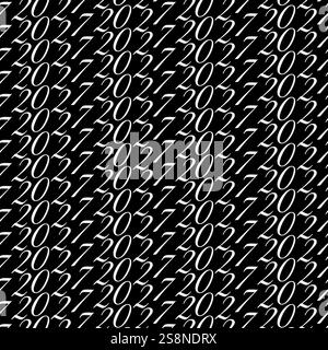 2027 New Years date Seamless pattern Light numbers on dark background. Background Seamless texture. Outline Vector illustration Thematic cards, posters, banner, price tag, label or web promo leaflets Stock Vector