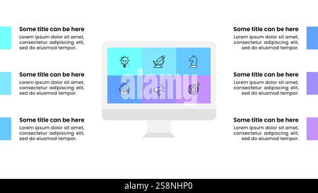 Infographic template with icons and 6 options or steps. Computer. Can be used for workflow layout, diagram, banner, webdesign. Vector illustration Stock Vector