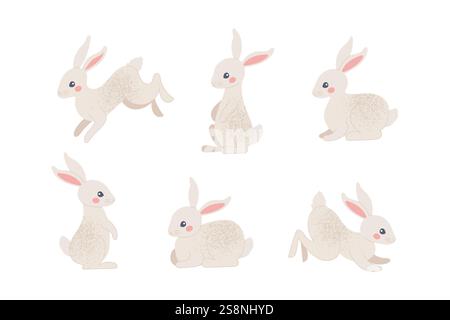 Easter bunny collection, cute festive rabbits. Vector illustration in pastel colours. Stock Vector
