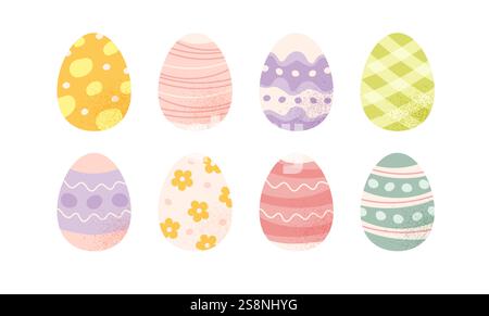 Easter eggs collection, colourful decorated eggs. Vector illustration in pastel colours. Stock Vector