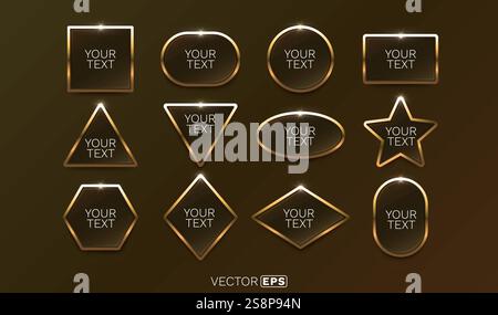 Figure gold frame, golden color set, minimal label message. Vector  Stock Vector