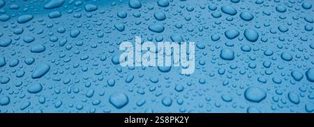 panorama water drops on blue background Stock Photo