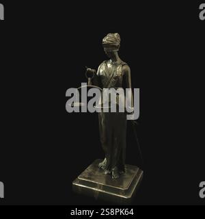 A beautiful brass Lady Justice figure with space for your content, 3D illustration Stock Photo