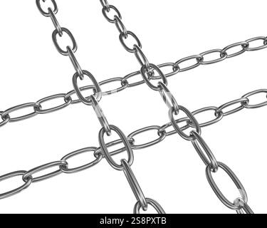 Strained chains from silver metal. Security power concepts. Isolated on white background Stock Photo