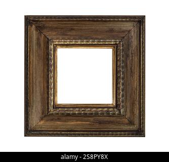 Golden wooden square picture frame with isolated cutout Stock Photo