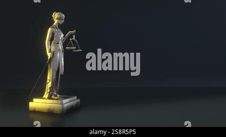 A beautiful brass Lady Justice figure with law sign and space for your content, 3D illustration Stock Photo