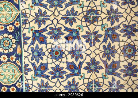 Ottoman ancient Handmade Turkish Tiles with floral patterns Stock Photo