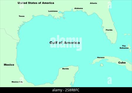 Basic map of the proposed rename of the Gulf of Mexico to the Gulf of America Stock Vector