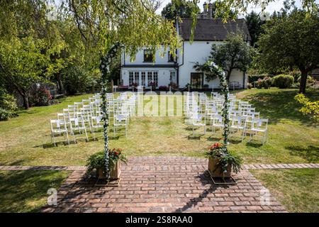 Outside wedding set up Oaks Farm, Croydon Stock Photo