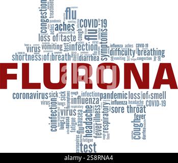 Flurona - Flu and Corona Virus conceptual vector illustration word cloud isolated on white background. Stock Vector