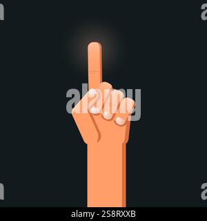 Index one finger raised up. Concept of idea, truth, spirit, energy, passion gesture, hand gesture isolated on dark background. Vector illustration. Stock Vector