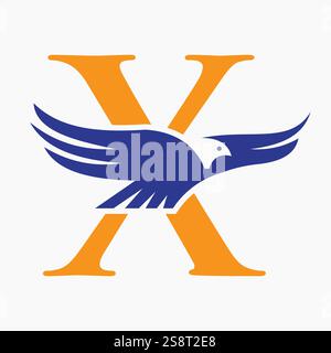 Monogram Letter X Flying Eagle Logo Concept For Speed Icon and Transportation Symbol Vector Sign Stock Vector