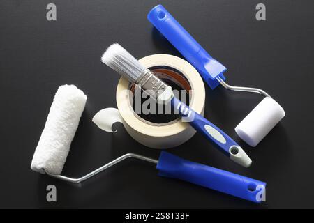 A typical painting roller isolated on black background Stock Photo