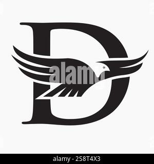 Monogram Letter D Flying Eagle Logo Concept For Speed Icon and Transportation Symbol Vector Sign Stock Vector