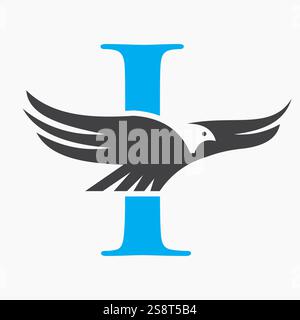 Monogram Letter I Flying Eagle Logo Concept For Speed Icon and Transportation Symbol Vector Sign Stock Vector