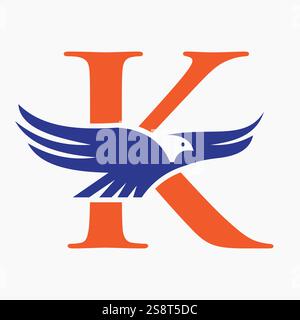 Monogram Letter K Flying Eagle Logo Concept For Speed Icon and Transportation Symbol Vector Sign Stock Vector