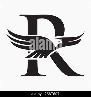 Monogram Letter R Flying Eagle Logo Concept For Speed Icon and Transportation Symbol Vector Sign Stock Vector