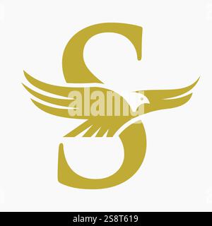 Monogram Letter S Flying Eagle Logo Concept For Speed Icon and Transportation Symbol Vector Sign Stock Vector