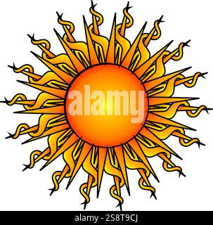 Vibrant vector illustration of the sun, symbolizing energy, vitality, and life. A powerful force that lights the world, offering warmth Stock Vector