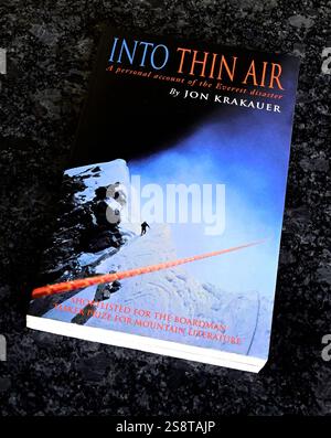 Book cover "Into Thin Air. A personal account of the Everest disaster" by Jon Krakauer. Stock Photo