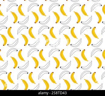 Bananas seamless pattern. Vector graphic line illustration Stock Vector
