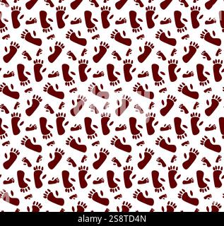 Vector abstract monkey footprint seamless vector pattern. Gorilla, chimpanzee primate footpath symbol. Graphic line illustration. Stock Vector