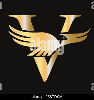 Initial Letter V Flying Eagle Logo Concept For Speed Icon and Transportation Symbol Vector Sign Stock Vector