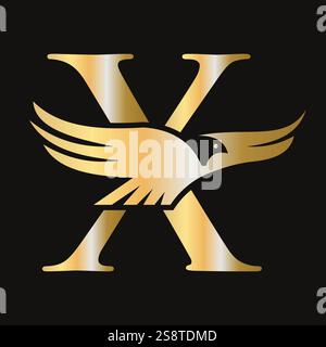 Initial Letter X Flying Eagle Logo Concept For Speed Icon and Transportation Symbol Vector Sign Stock Vector