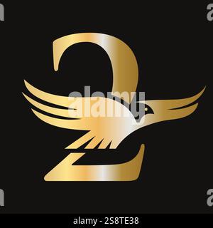 Initial Letter 2 Flying Eagle Logo Concept For Speed Icon and Transportation Symbol Vector Sign Stock Vector