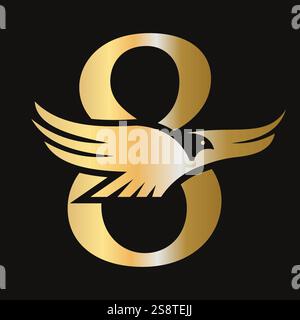Initial Letter 8 Flying Eagle Logo Concept For Speed Icon and Transportation Symbol Vector Sign Stock Vector