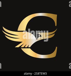 Initial Letter C Flying Eagle Logo Concept For Speed Icon and Transportation Symbol Vector Sign Stock Vector