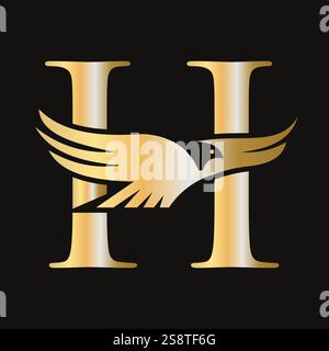Initial Letter H Flying Eagle Logo Concept For Speed Icon and Transportation Symbol Vector Sign Stock Vector